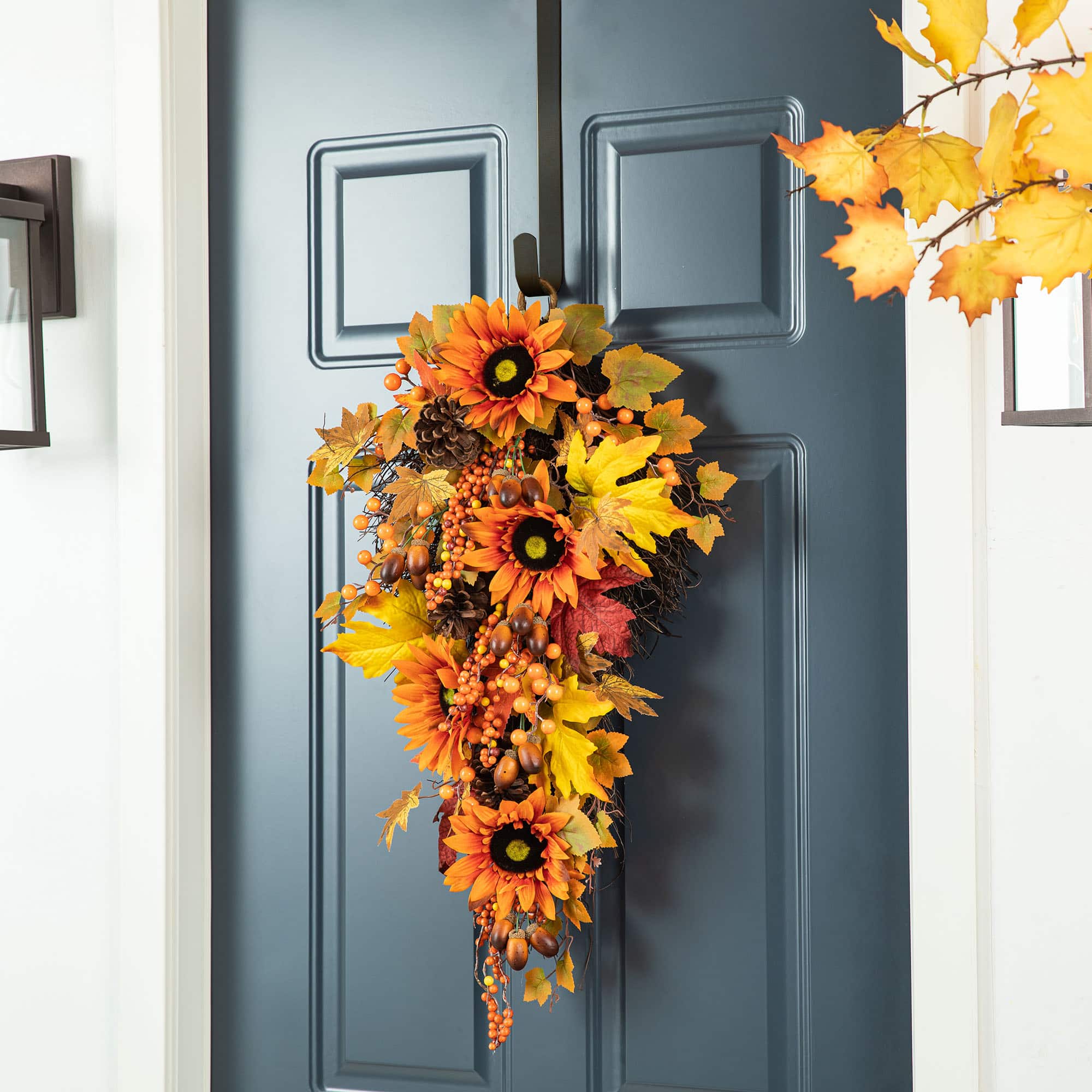Glitzhome® 27" Fall Sunflower, Maple Leaf & Berry Swag